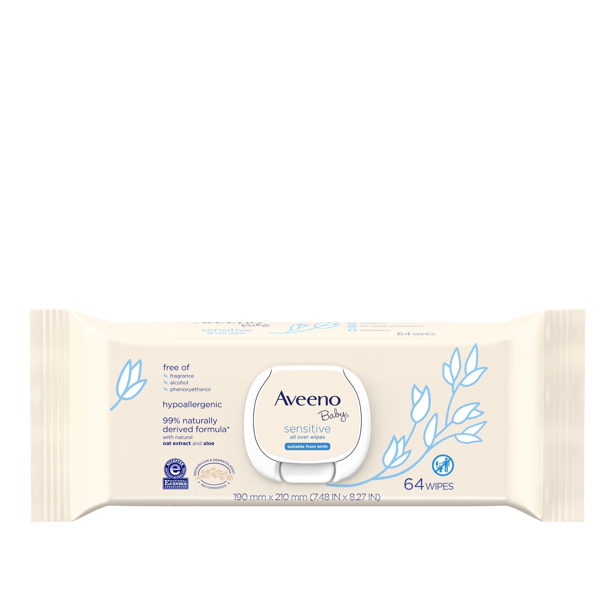 Aveeno Baby All Over Baby Wipes for Sensitive Skin with Oat and Aloe Alcohol Free & Unscented 64 Ct - Bellso